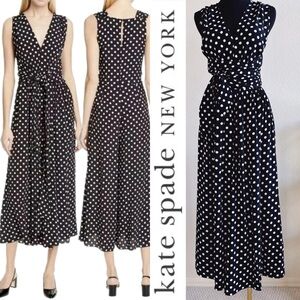 Kate Spade Black White Polka Dot Wrap Jumpsuit Size 2 Sleeveless EUC